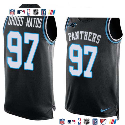 Personalized Panthers #97 Yetur Gross-Matos Black Team Color Men’s Stitched NFL Limited Tank Top Jersey