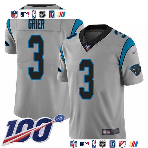 Personalized Panthers #3 Will Grier Silver Men’s Stitched NFL Limited Inverted Legend 100th Season Jersey
