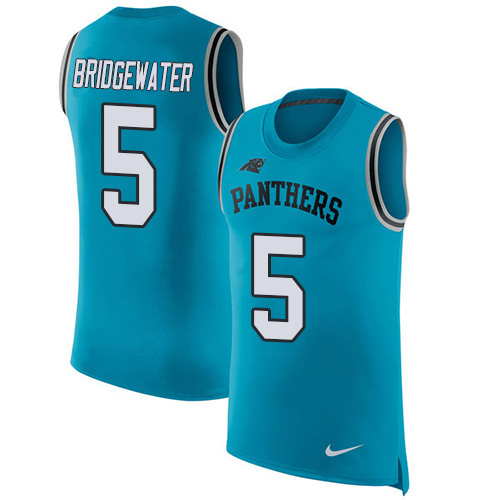 Personalized Panthers #5 Teddy Bridgewater Blue Alternate Men’s Stitched NFL Limited Rush Tank Top Jersey