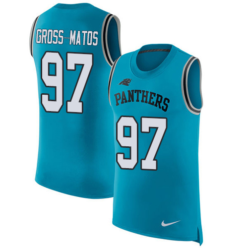 Personalized Panthers #97 Yetur Gross-Matos Blue Alternate Men’s Stitched NFL Limited Rush Tank Top Jersey