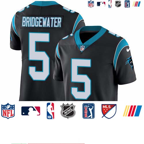 Personalized Panthers #5 Teddy Bridgewater Black Team Color Men’s Stitched NFL Untouchable Limited Jersey