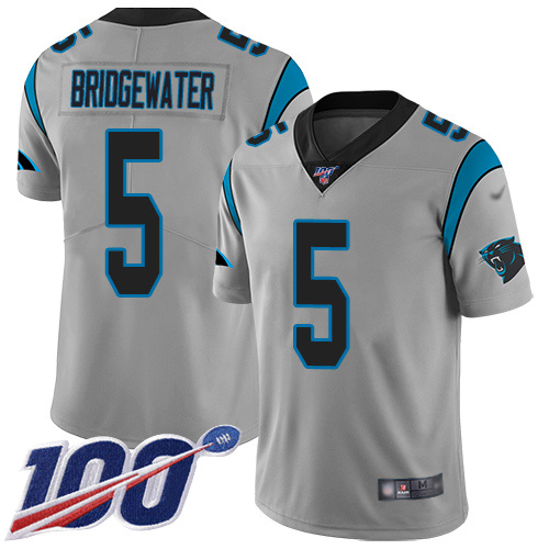 Personalized Panthers #5 Teddy Bridgewater Silver Men’s Stitched NFL Limited Inverted Legend 100th Season Jersey
