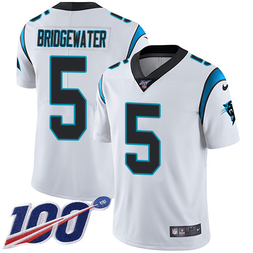 Personalized Panthers #5 Teddy Bridgewater White Men’s Stitched NFL 100th Season Untouchable Limited Jersey