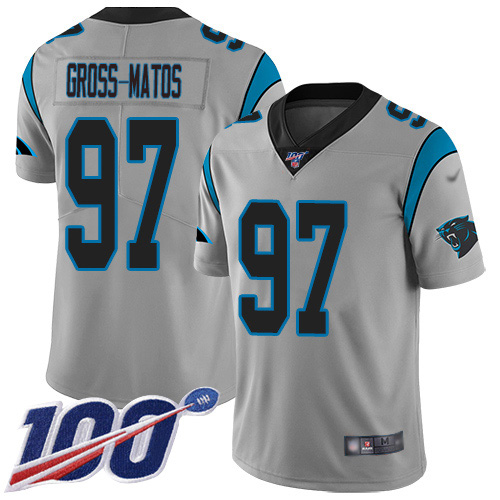 Personalized Panthers #97 Yetur Gross-Matos Silver Men’s Stitched NFL Limited Inverted Legend 100th Season Jersey