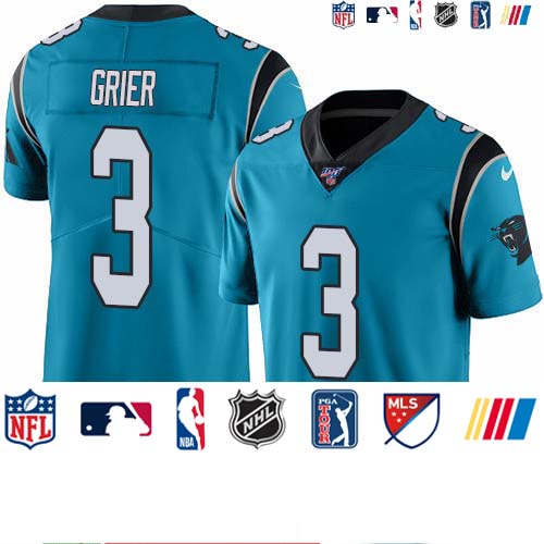 Personalized Panthers #3 Will Grier Blue Alternate Men’s Stitched NFL 100th Season Untouchable Limited Jersey