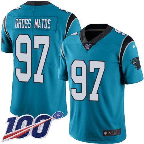 Personalized Panthers #97 Yetur Gross-Matos Blue Alternate Men’s Stitched NFL 100th Season Untouchable Limited Jersey