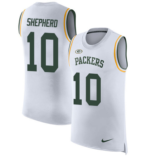 Personalized Packers #10 Darrius Shepherd White Men’s Stitched NFL Limited Rush Tank Top Jersey