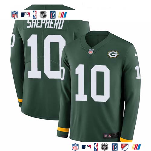 Personalized Packers #10 Darrius Shepherd Green Team Color Men’s Stitched NFL Limited Therma Long Sleeve Jersey