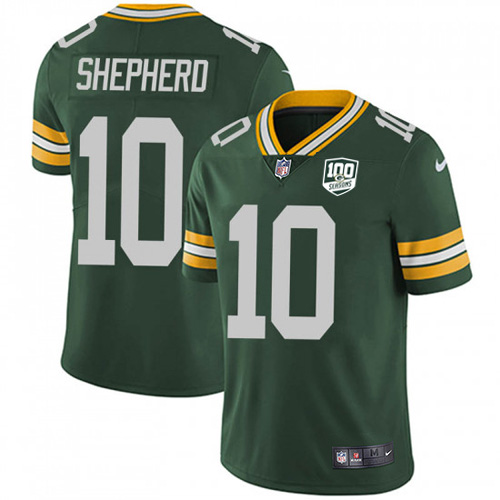 Personalized Packers #10 Darrius Shepherd Green Team Color Men’s 100th Season Stitched NFL Untouchable Limited Jersey