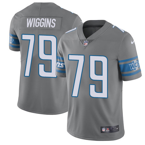 Personalized Lions #79 Kenny Wiggins Gray Men’s Stitched NFL Limited Rush Jersey