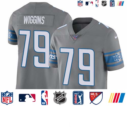 Personalized Lions #79 Kenny Wiggins Gray Men’s Stitched NFL Limited Rush 100th Season Jersey