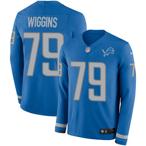 Personalized Lions #79 Kenny Wiggins Blue Team Color Men’s Stitched NFL Limited Therma Long Sleeve Jersey
