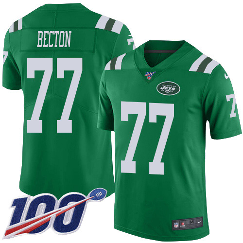 Personalized Jets #77 Mekhi Becton Green Men’s Stitched NFL Limited Rush 100th Season Jersey