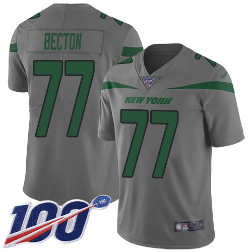 Personalized Jets #77 Mekhi Becton Gray Men’s Stitched NFL Limited Inverted Legend 100th Season Jersey