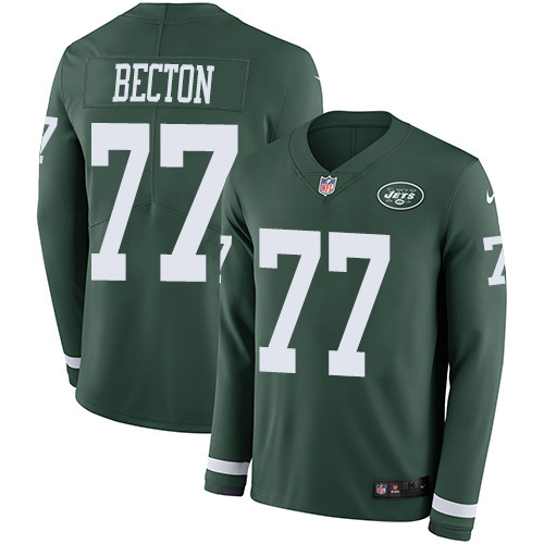 Personalized Jets #77 Mekhi Becton Green Team Color Men’s Stitched NFL Limited Therma Long Sleeve Jersey