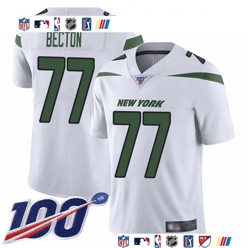 Personalized Jets #77 Mekhi Becton White Men’s Stitched NFL 100th Season Untouchable Limited Jersey