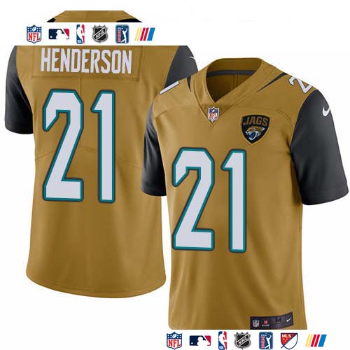 Personalized Jaguars #21 C.J. Henderson Gold Men’s Stitched NFL Limited Rush Jersey