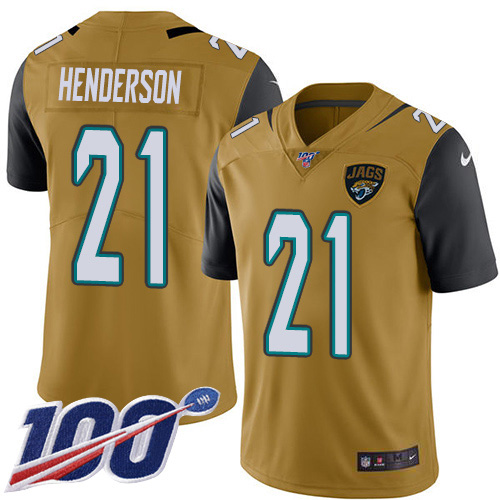 Personalized Jaguars #21 C.J. Henderson Gold Men’s Stitched NFL Limited Rush 100th Season Jersey