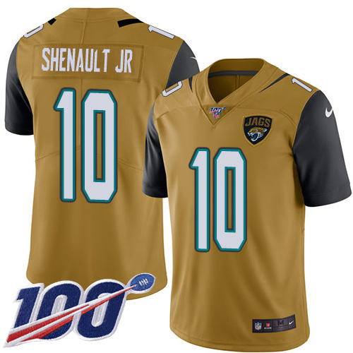 Personalized Jaguars #10 Laviska Shenault Jr. Gold Men’s Stitched NFL Limited Rush 100th Season Jersey