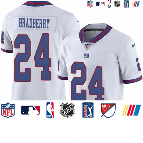 Personalized Giants #24 James Bradberry White Men’s Stitched NFL Limited Rush 100th Season Jersey