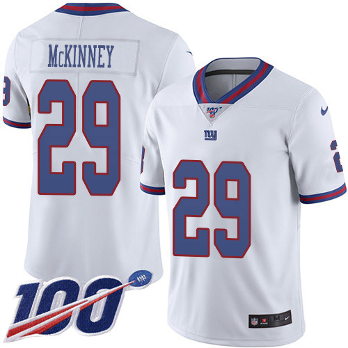 Personalized Giants #29 Xavier McKinney White Men’s Stitched NFL Limited Rush 100th Season Jersey