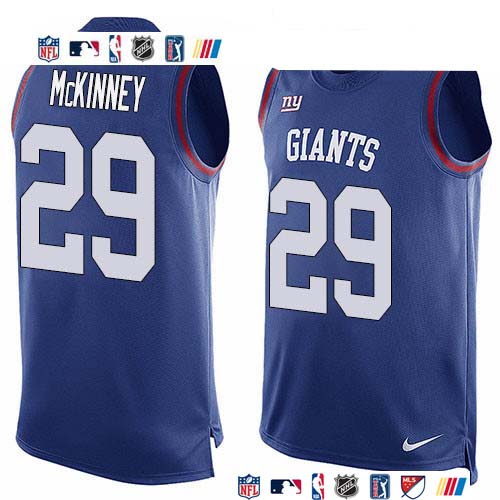 Personalized Giants #29 Xavier McKinney Royal Blue Team Color Men’s Stitched NFL Limited Tank Top Jersey