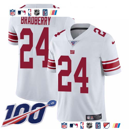 Personalized Giants #24 James Bradberry White Men’s Stitched NFL 100th Season Untouchable Limited Jersey