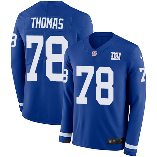 Personalized Giants #78 Andrew Thomas Royal Blue Team Color Men’s Stitched NFL Limited Therma Long Sleeve Jersey