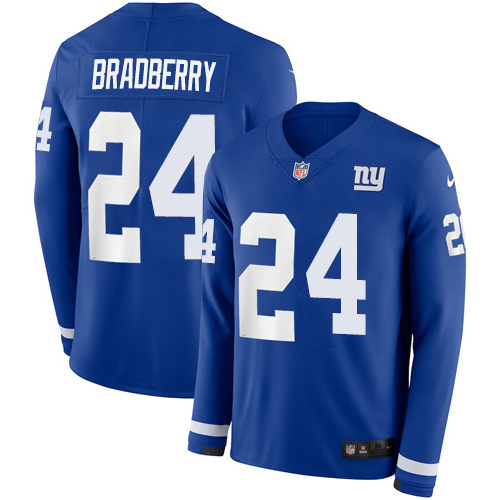 Personalized Giants #24 James Bradberry Royal Blue Team Color Men’s Stitched NFL Limited Therma Long Sleeve Jersey