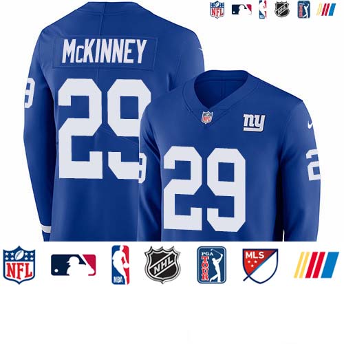 Personalized Giants #29 Xavier McKinney Royal Blue Team Color Men’s Stitched NFL Limited Therma Long Sleeve Jersey
