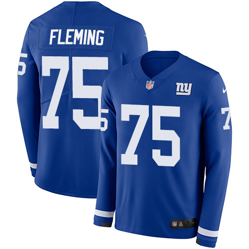 Personalized Giants #75 Cameron Fleming Royal Blue Team Color Men’s Stitched NFL Limited Therma Long Sleeve Jersey