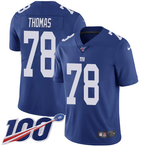 Personalized Giants #78 Andrew Thomas Royal Blue Team Color Men’s Stitched NFL 100th Season Untouchable Limited Jersey