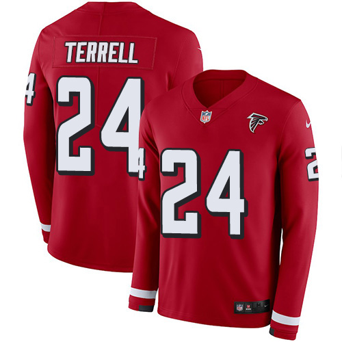 Personalized Falcons #24 A.J. Terrell Red Team Color Men’s Stitched NFL Limited Therma Long Sleeve Jersey