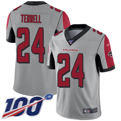Personalized Falcons #24 A.J. Terrell Silver Men’s Stitched NFL Limited Inverted Legend 100th Season Jersey