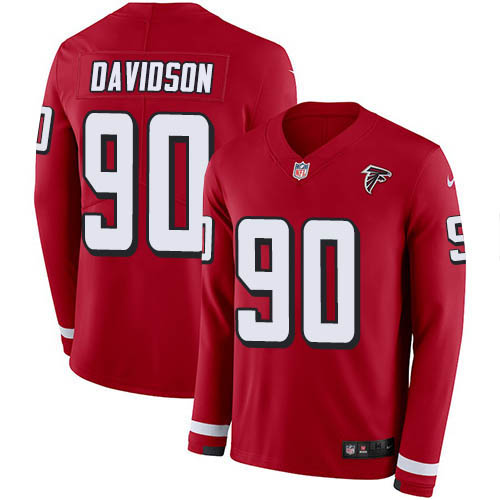 Personalized Falcons #90 Marlon Davidson Red Team Color Men’s Stitched NFL Limited Therma Long Sleeve Jersey
