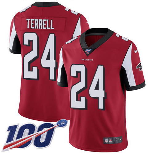 Personalized Falcons #24 A.J. Terrell Red Team Color Men’s Stitched NFL 100th Season Untouchable Limited Jersey