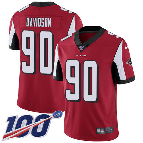 Personalized Falcons #90 Marlon Davidson Red Team Color Men’s Stitched NFL 100th Season Untouchable Limited Jersey