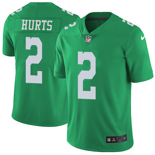 Personalized Eagles #2 Jalen Hurts Green Men’s Stitched NFL Limited Rush Jersey