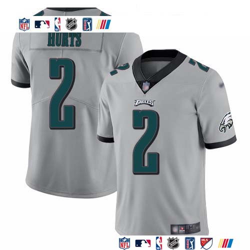 Personalized Eagles #2 Jalen Hurts Silver Men’s Stitched NFL Limited Inverted Legend Jersey
