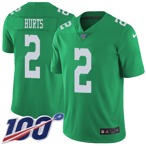 Personalized Eagles #2 Jalen Hurts Green Men’s Stitched NFL Limited Rush 100th Season Jersey