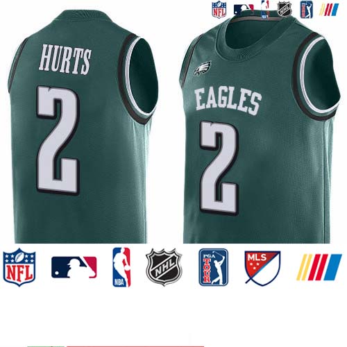 Personalized Eagles #2 Jalen Hurts Green Team Color Men’s Stitched NFL Limited Tank Top Jersey