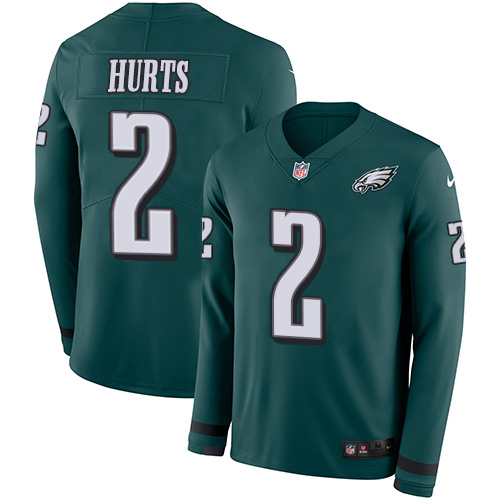 Personalized Eagles #2 Jalen Hurts Green Team Color Men’s Stitched NFL Limited Therma Long Sleeve Jersey