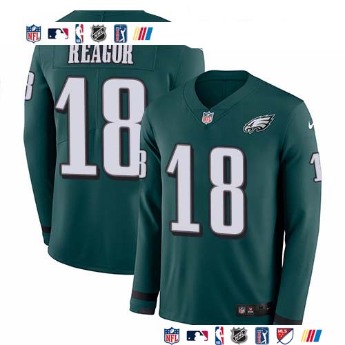 Personalized Eagles #18 Jalen Reagor Green Team Color Men’s Stitched NFL Limited Therma Long Sleeve Jersey