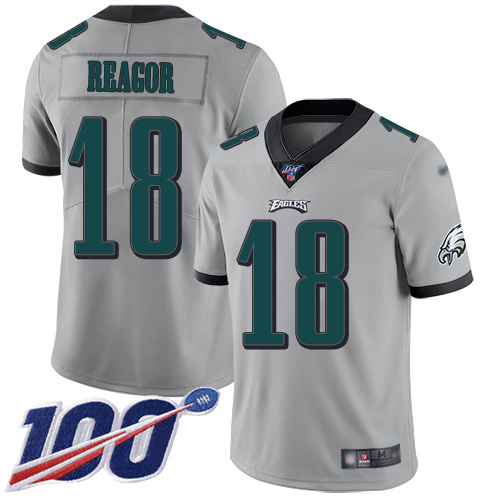 Personalized Eagles #18 Jalen Reagor Silver Men’s Stitched NFL Limited Inverted Legend 100th Season Jersey