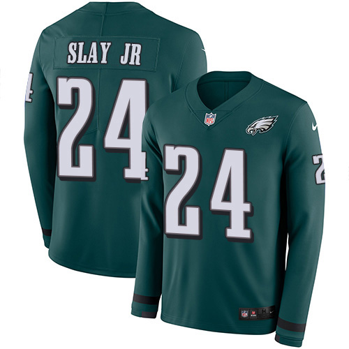 Personalized Eagles #24 Darius Slay Jr Green Team Color Men’s Stitched NFL Limited Therma Long Sleeve Jersey