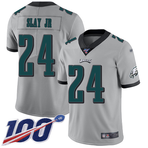 Personalized Eagles #24 Darius Slay Jr Silver Men’s Stitched NFL Limited Inverted Legend 100th Season Jersey