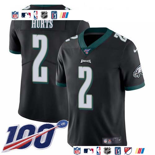 Personalized Eagles #2 Jalen Hurts Black Alternate Men’s Stitched NFL 100th Season Untouchable Limited Jersey