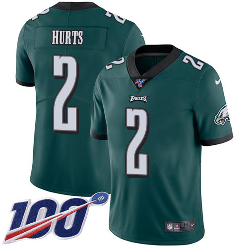Personalized Eagles #2 Jalen Hurts Green Team Color Men’s Stitched NFL 100th Season Untouchable Limited Jersey