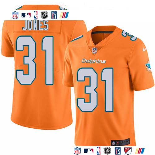 Personalized Dolphins #31 Byron Jones Orange Men’s Stitched NFL Limited Rush Jersey
