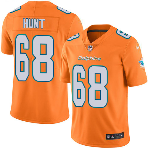 Personalized Dolphins #68 Robert Hunt Orange Men’s Stitched NFL Limited Rush Jersey